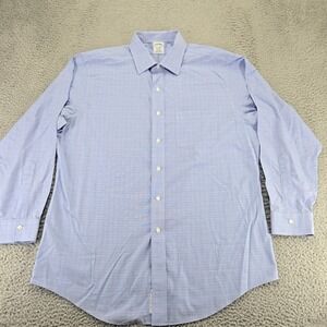 Brooks Brothers Shirt‎ Mens 17 -34 Blue Houndstooth Plaid Regent American Supima